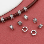 Tube Metal Beads 7mm Leaf Patterned Tibetan Silver Tone 100pcs
