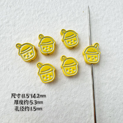 Heart Metal Beads Baking Painted Bubble Tea Design Alloy 10pcs 12