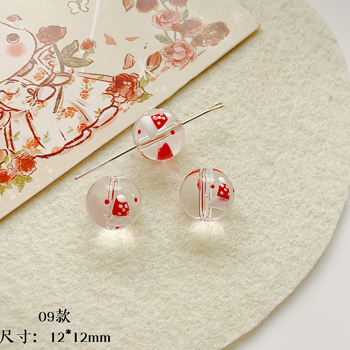 Hand Painted Transparent Glass Beads 12-14mm Christmas Series 1pc 19