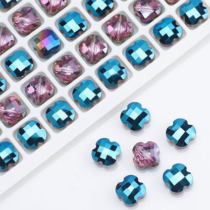 Faceted Four-Leaf Clover Glass Beads 12mm Vintage Plating 30pcs 23