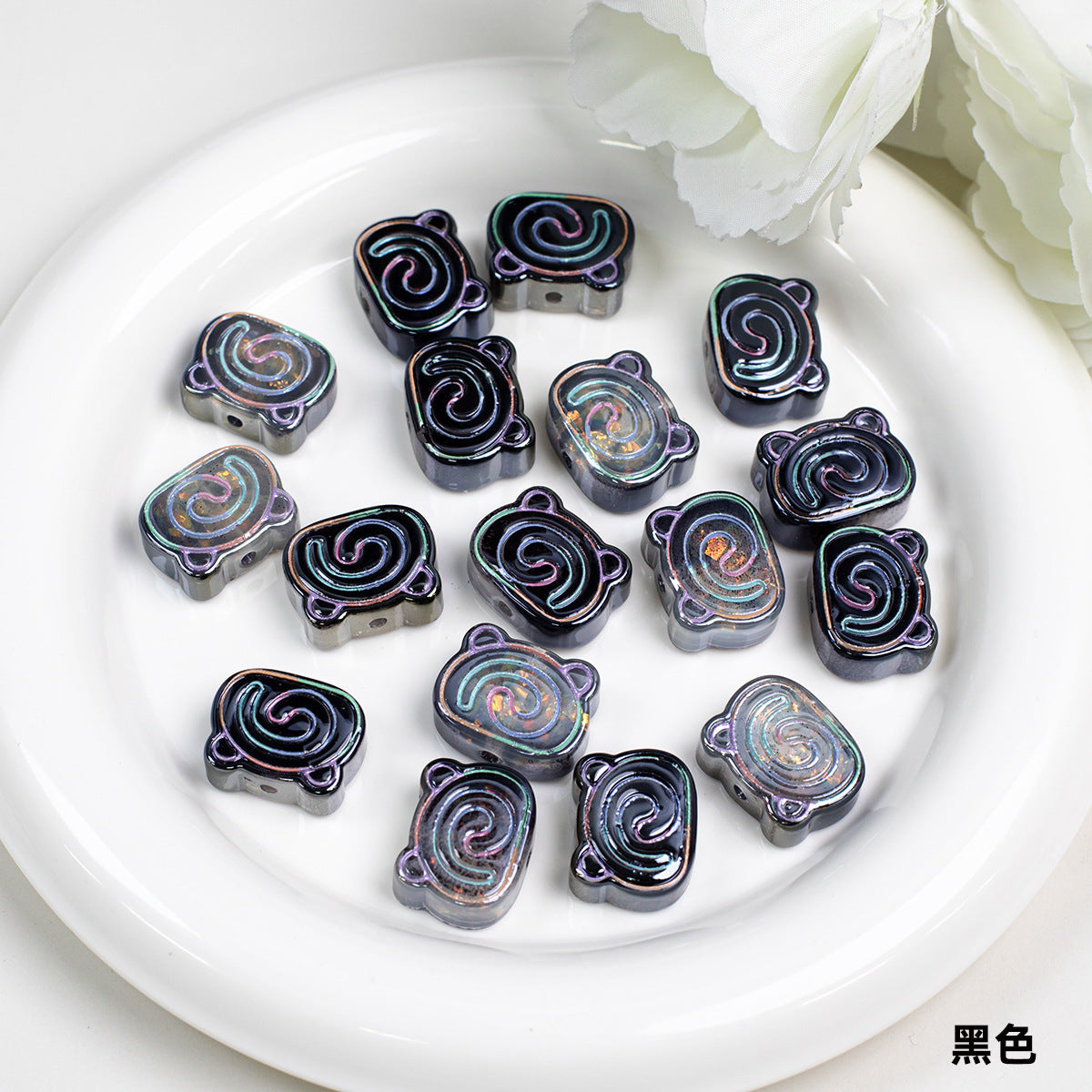 Spiral Pattern Bear Resin Beads 20mm Multicolor Translucent 10pcs 9