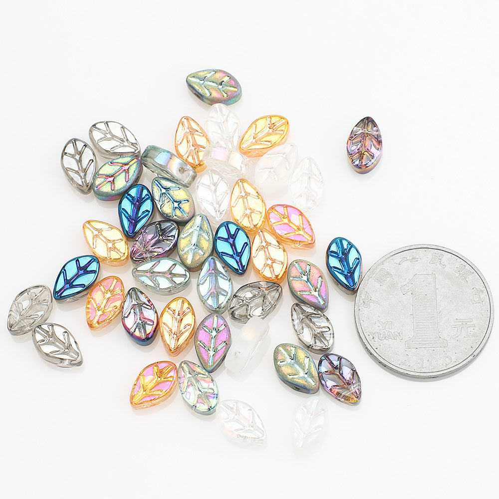 Czech Glass Leaves Glass Beads 7x11mm Electroplated 50pcs 4