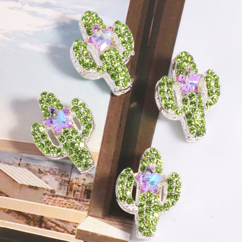 Rhinestone Encrusted Cactus Rhinestone Beads 23mm Alloy 2pcs 12