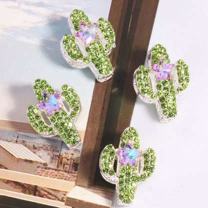 Rhinestone Encrusted Cactus Rhinestone Beads 23mm Alloy 2pcs 12