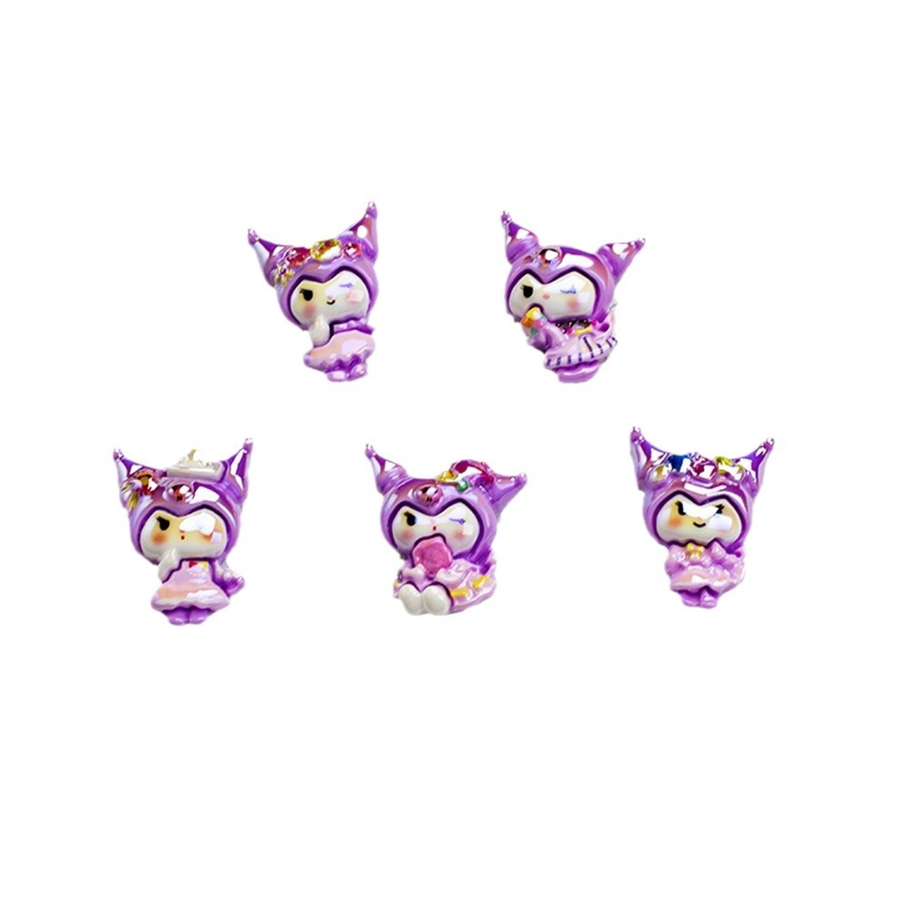Glossy Purple Kuromi Resin Beads 10pcs Vibrant Floral Details 5