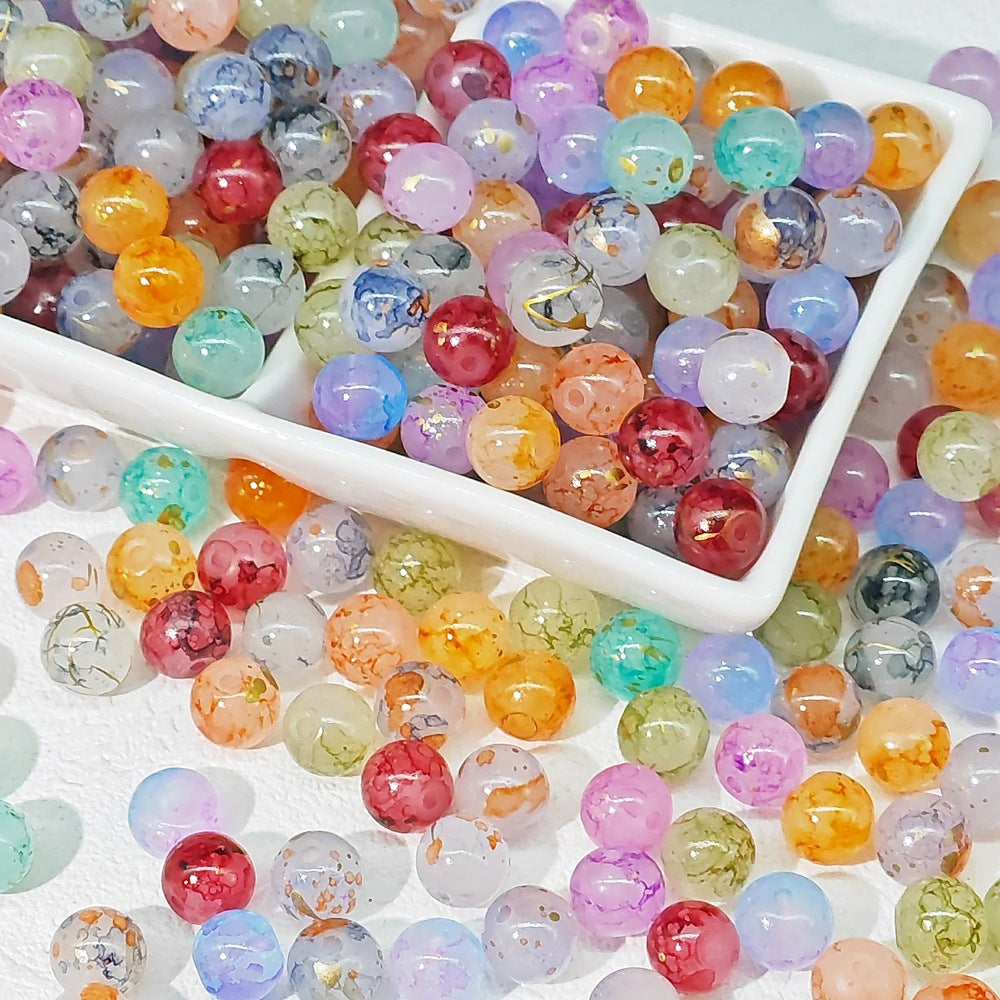 Frosted Round Glass Beads 8mm Marbled Soft Matte Gold Veining 50pcs 4