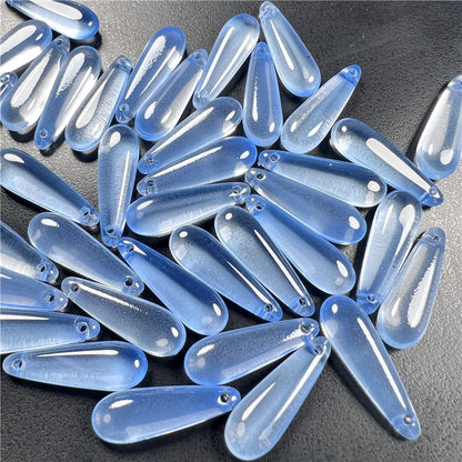 Long Teardrop Glass Beads 22mm Pale Blue Glossy 20pcs