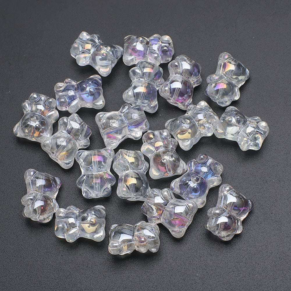Electroplated Bear Glass Beads 12mm 14mm Mixed Metallic Colors 20pcs 7