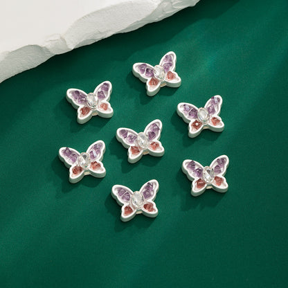 Two-Color Butterfly Rhinestone Beads 17mm Alloy Base 10pcs 7