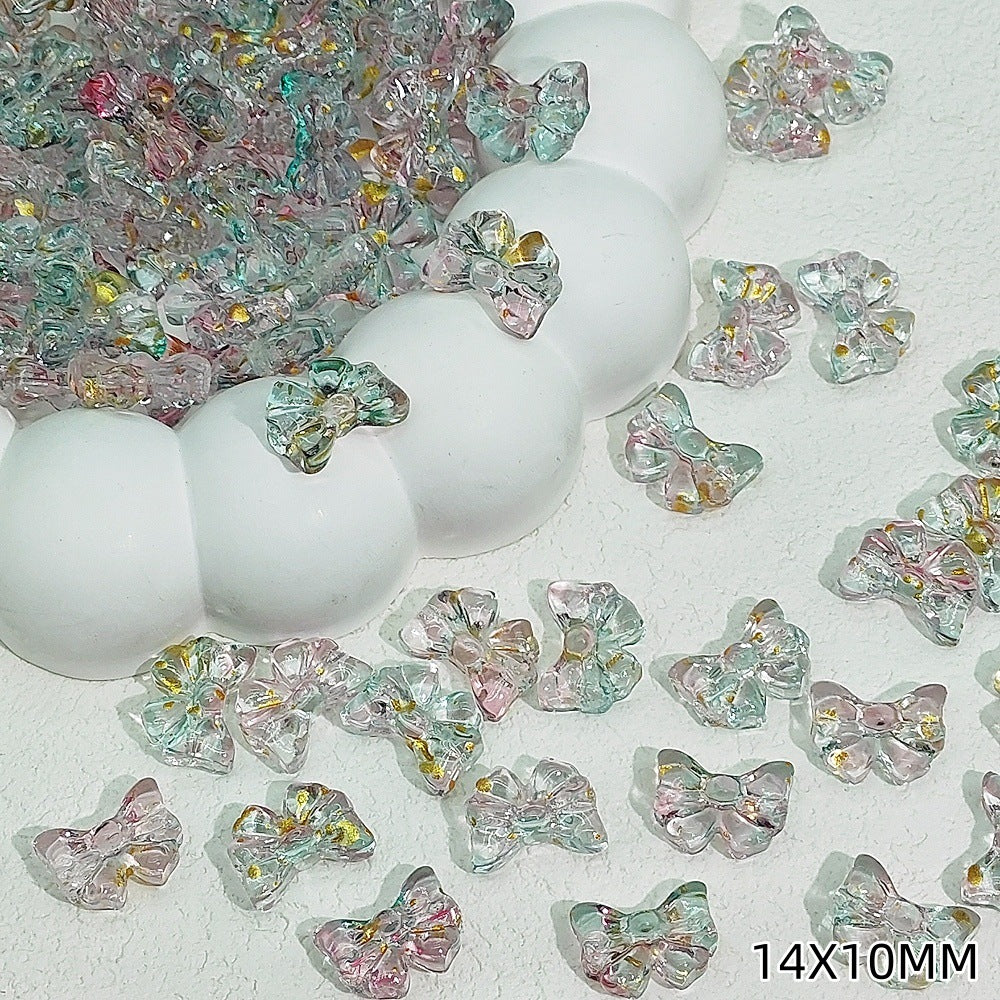 Sweet Bow Glass Beads 14mm Transparent Pastel Mixed Colors 50pcs 13