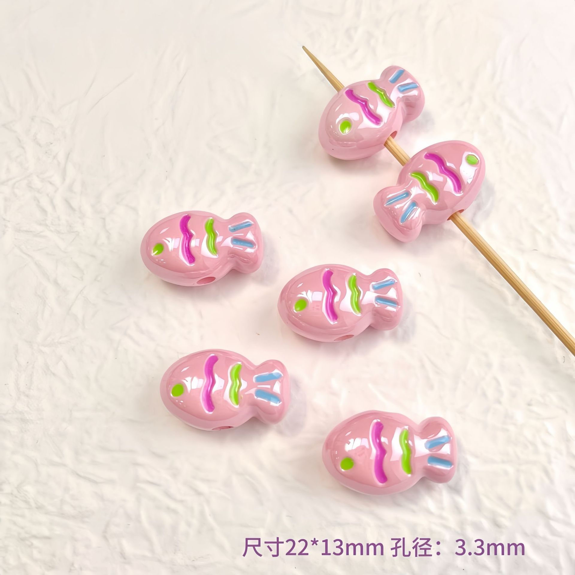 Painted Fish Acrylic Beads 22x13mm Glossy Pastel Neon Wavy Lines 10pcs 6