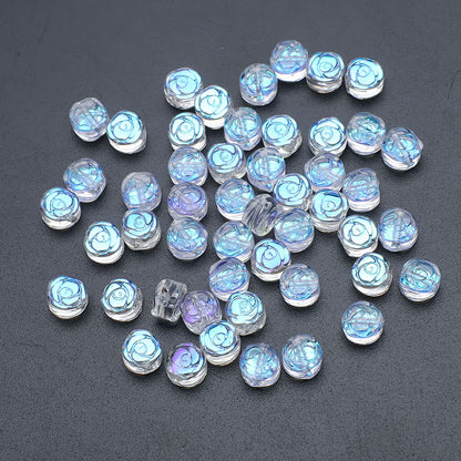Electroplated Rose Glass Beads 6mm Small Etched Floral 50pcs 16
