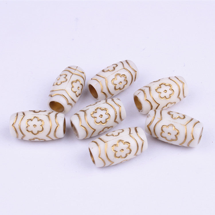 Small Flower Pattern Barrel Acrylic Beads 20mm Plastic Dreadlock 100pcs 4