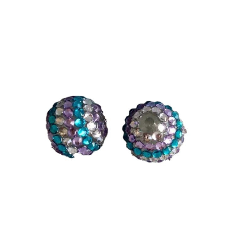 Plated Bubblegum Beads 16-22mm Striped Purple Blue White 5pcs 2