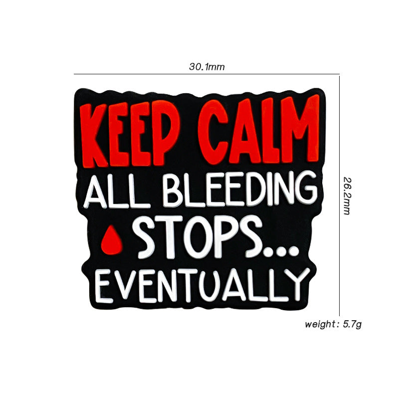 Silicone Focal Beads Keep Calm Black Red Bold Text Blood Drop 20pcs 2