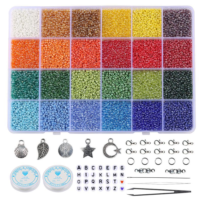 Transparent Seed Glass Beads 2mm 24 Vibrant Colors Glossy Finish 16