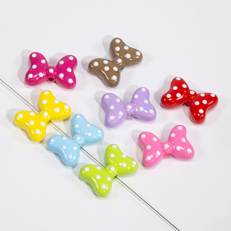 Sweet Polka Dotted Bow Acrylic Beads 29mm Colorful Mixed 10pcs 2