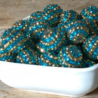 Plated Bubblegum Beads 16-22mm Blue Gold Striped Rhinestone 5pcs