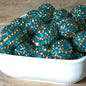 Plated Bubblegum Beads 16-22mm Blue Gold Striped Rhinestone 5pcs