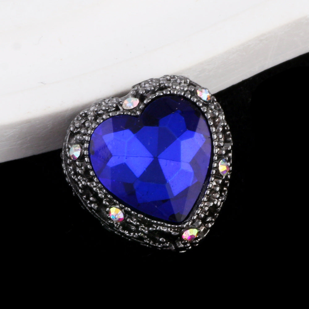 Double-Sided Heart Rhinestone Beads 22mm Alloy Encrusted 10pcs 30