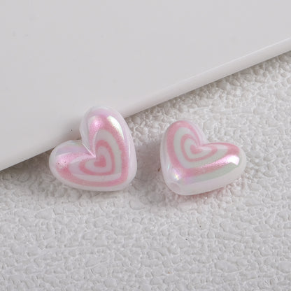 Plating Heart Acrylic Beads 18mm Spiral Pattern Glossy 50pcs 8