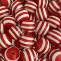 Striped Bubblegum Beads 20mm Chunky Red and White Resin 10pcs