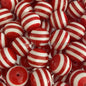 Striped Bubblegum Beads 20mm Chunky Red and White Resin 10pcs