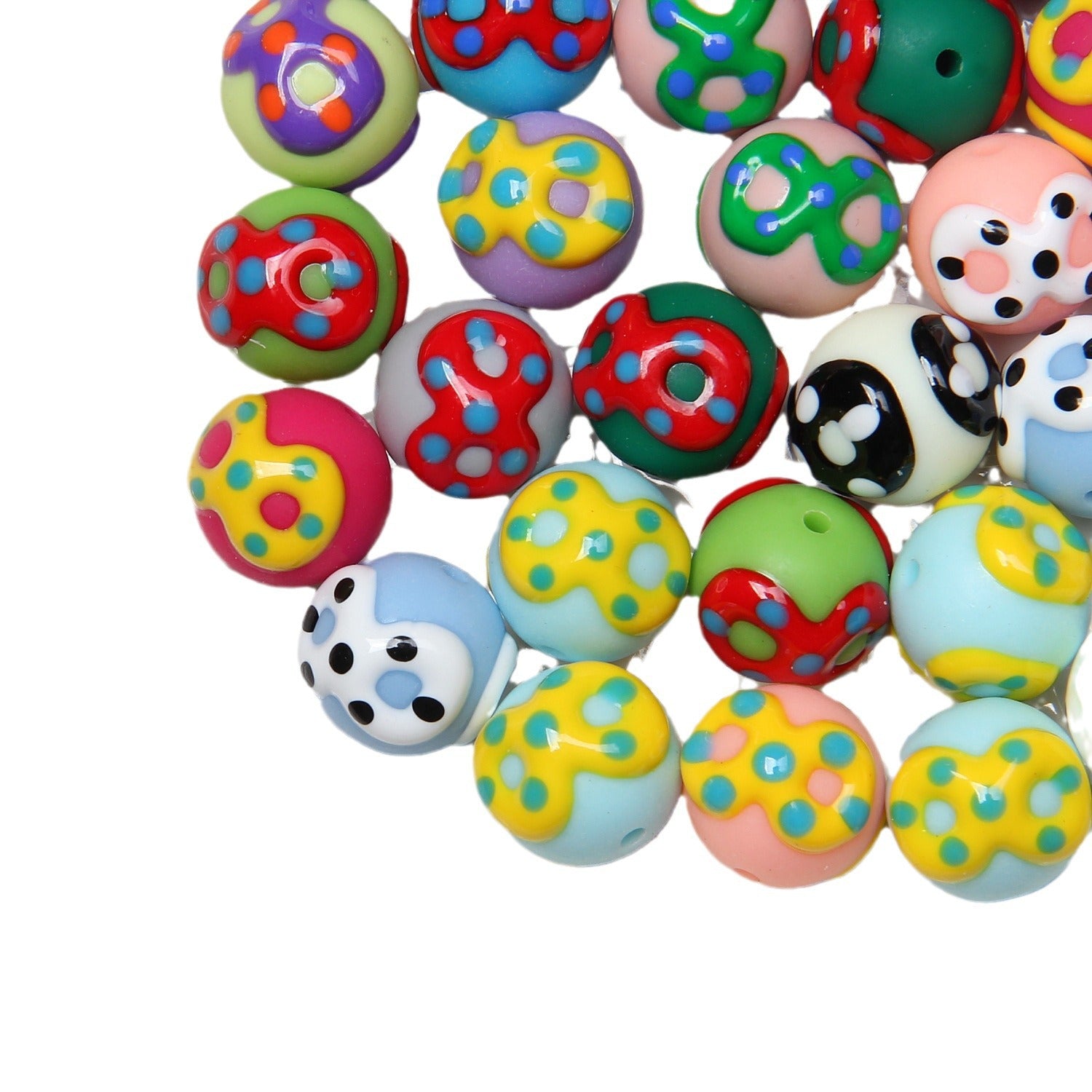Painted Acrylic Beads 16mm Cream Colored Textured Pastel Doodles 10pcs 5