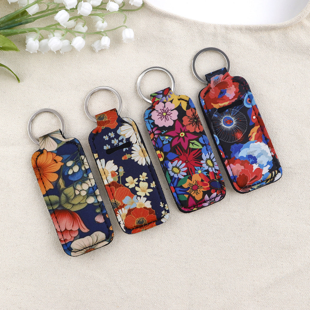 Blossom Pattern Chapstick Holder Neoprene Functional Keychain 3pcs 2