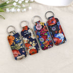 Blossom Pattern Chapstick Holder Neoprene Functional Keychain 3pcs 2