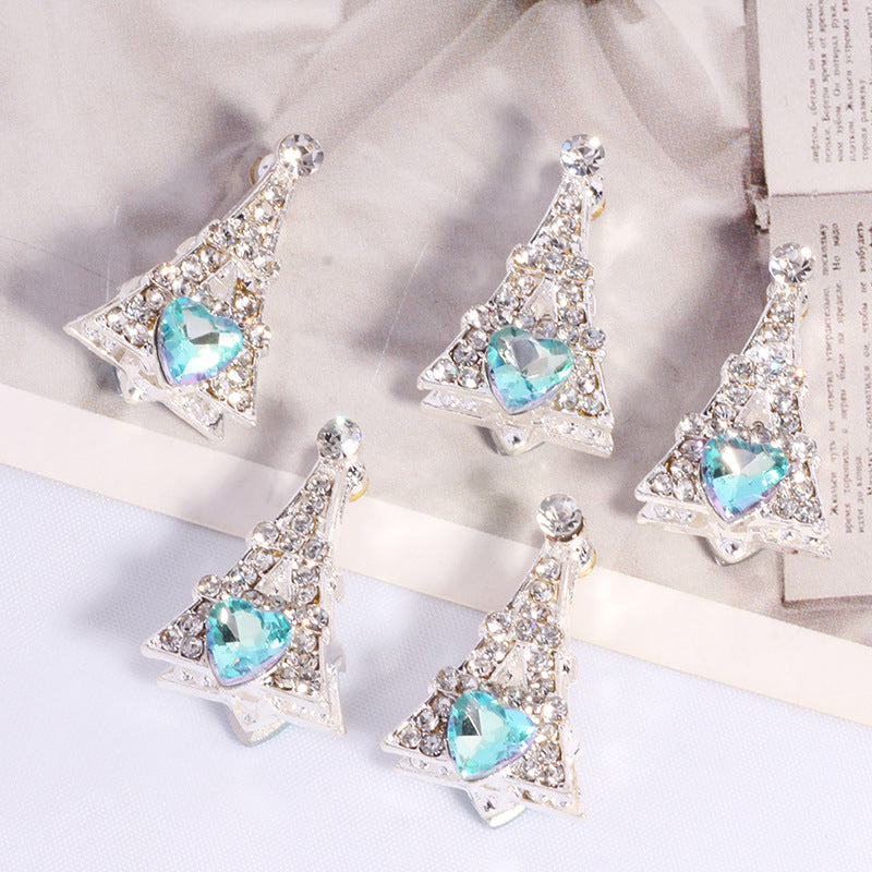 Pave Eiffel Tower Rhinestone Beads 22mm Alloy Heart Gem 2pcs 7