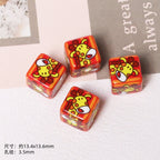 Cheerful Cartoon Animal Printed Acrylic Square Beads 13mm 20pcs 5