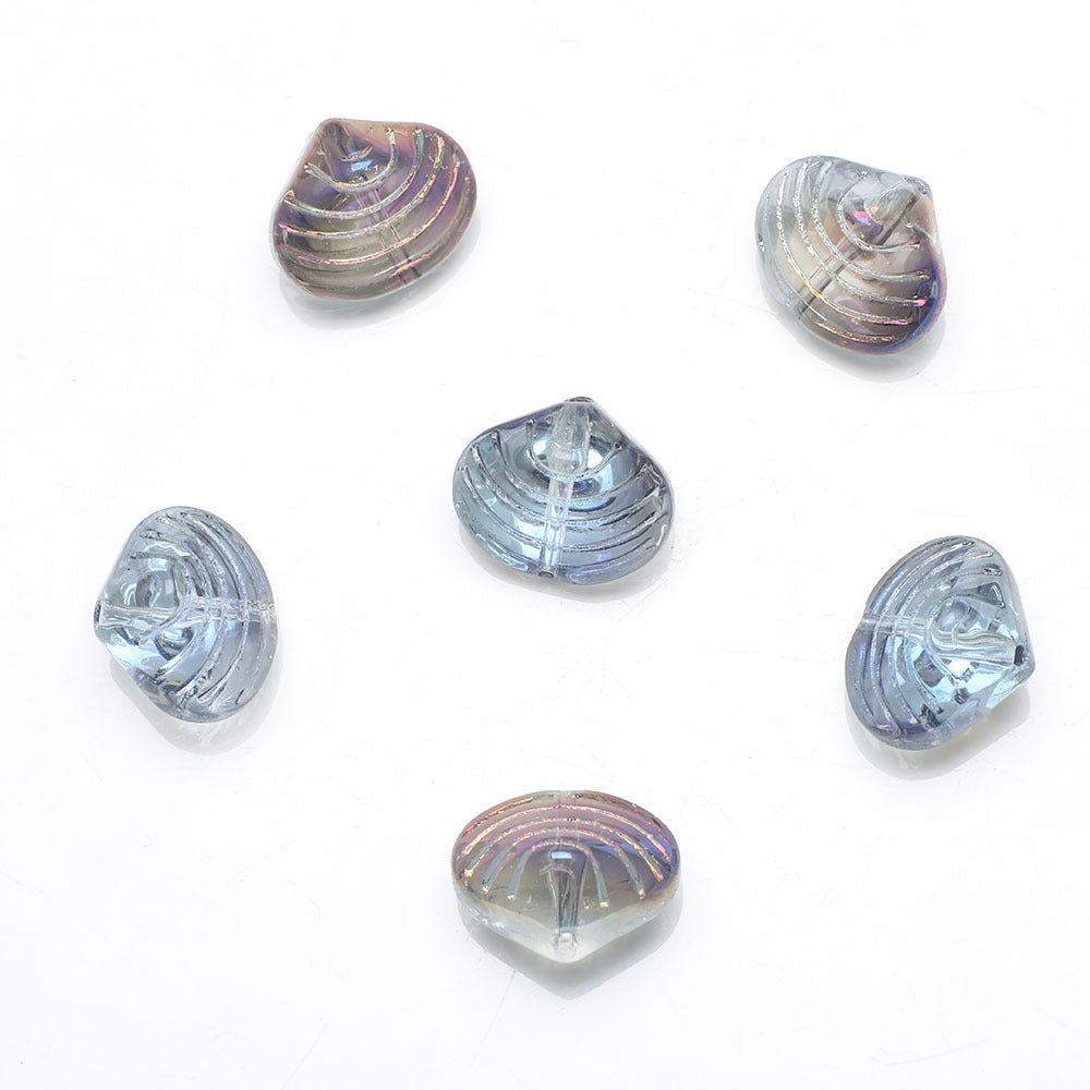 Electroplated Spiral Shell Glass Beads 14mm Iridescent Colors 30pcs 19