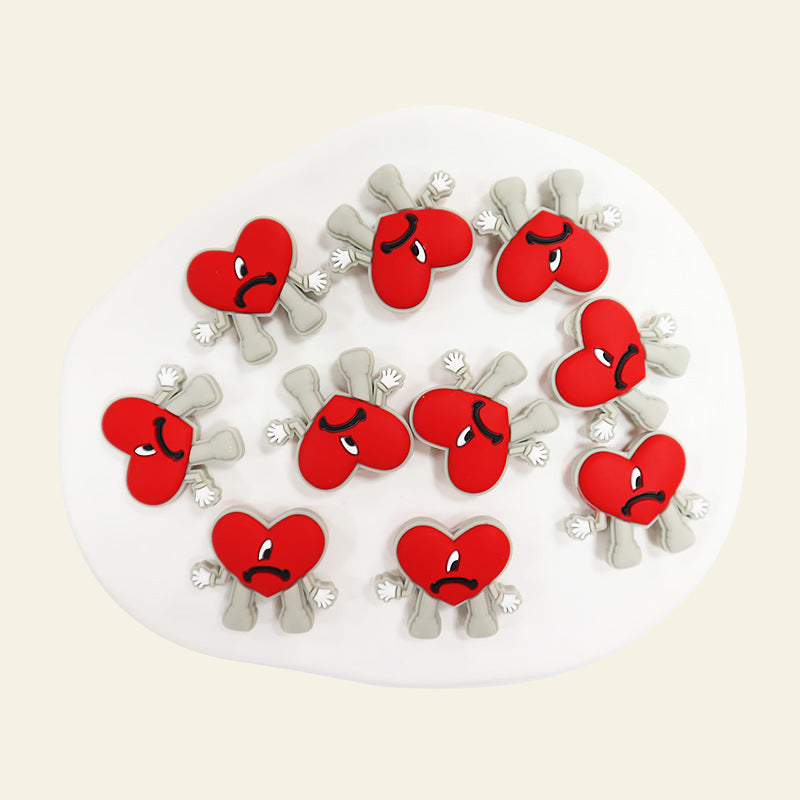 Silicone Focal Beads Bad Bunny Heart with Quirky Legs 13