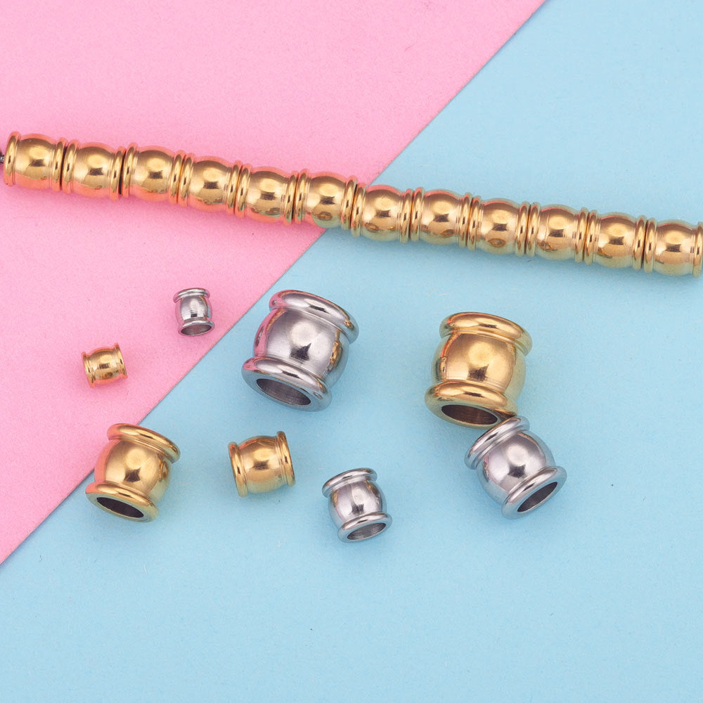 Stainless Steel Drum Metal Beads 4-10mm Large Hole 20pcs 4