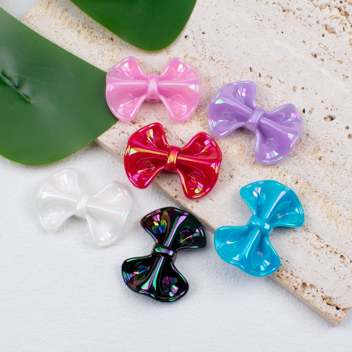 Plated Fat Bow Acrylic Beads 24mm Solid Glossy Color 100pcs