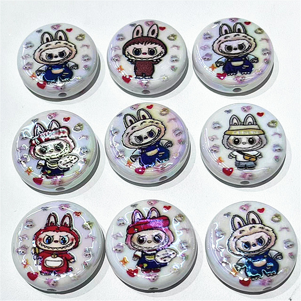 Plating Flat Bunny Acrylic Beads 25mm Double-Sided Printed 50pcs 6