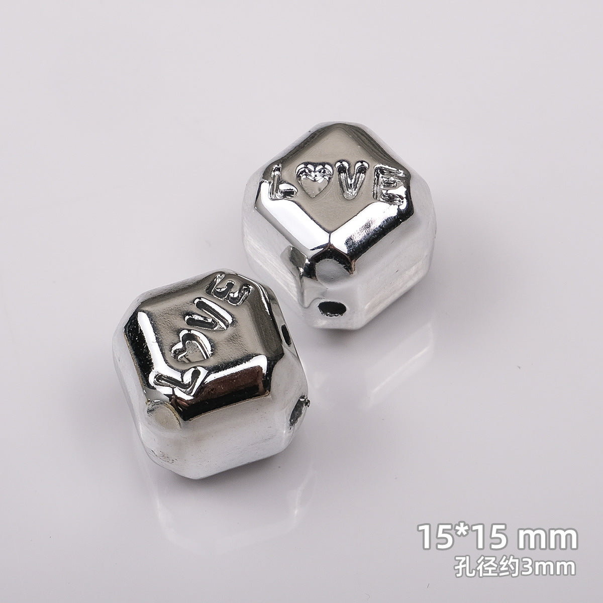 Plating Square Acrylic Beads 15mm Embossed Love Gold Silver 50pcs 5