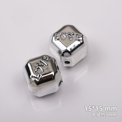 Plating Square Acrylic Beads 15mm Embossed Love Gold Silver 50pcs 5