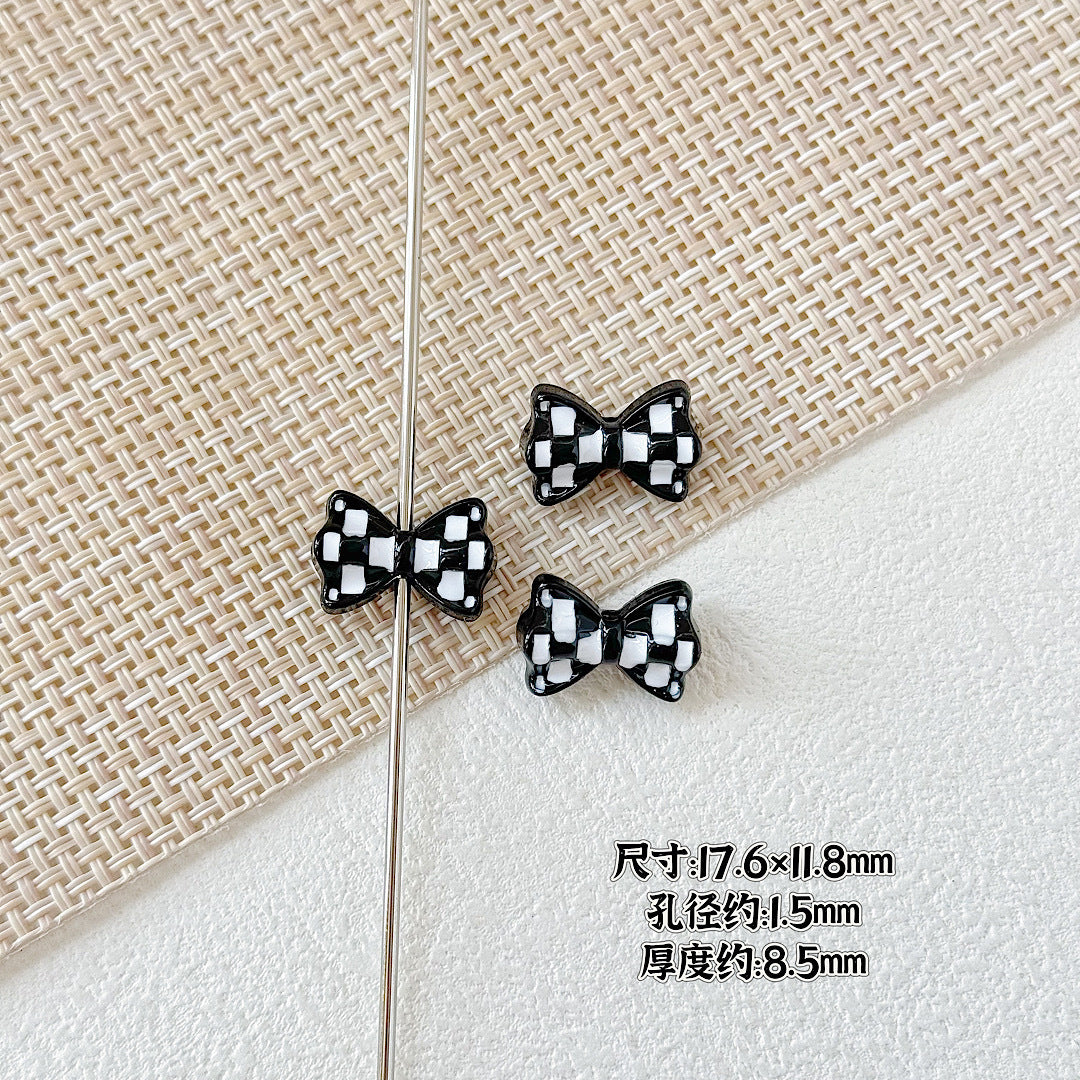 Bow Metal Beads 17mm Baking Painted Checkered Pattern 10pcs 13