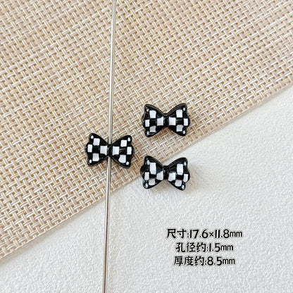 Bow Metal Beads 17mm Baking Painted Checkered Pattern 10pcs 13