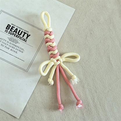 Dual Color Rope Braided Bow Crochet Keychain Polyester 4pcs 75mm 11
