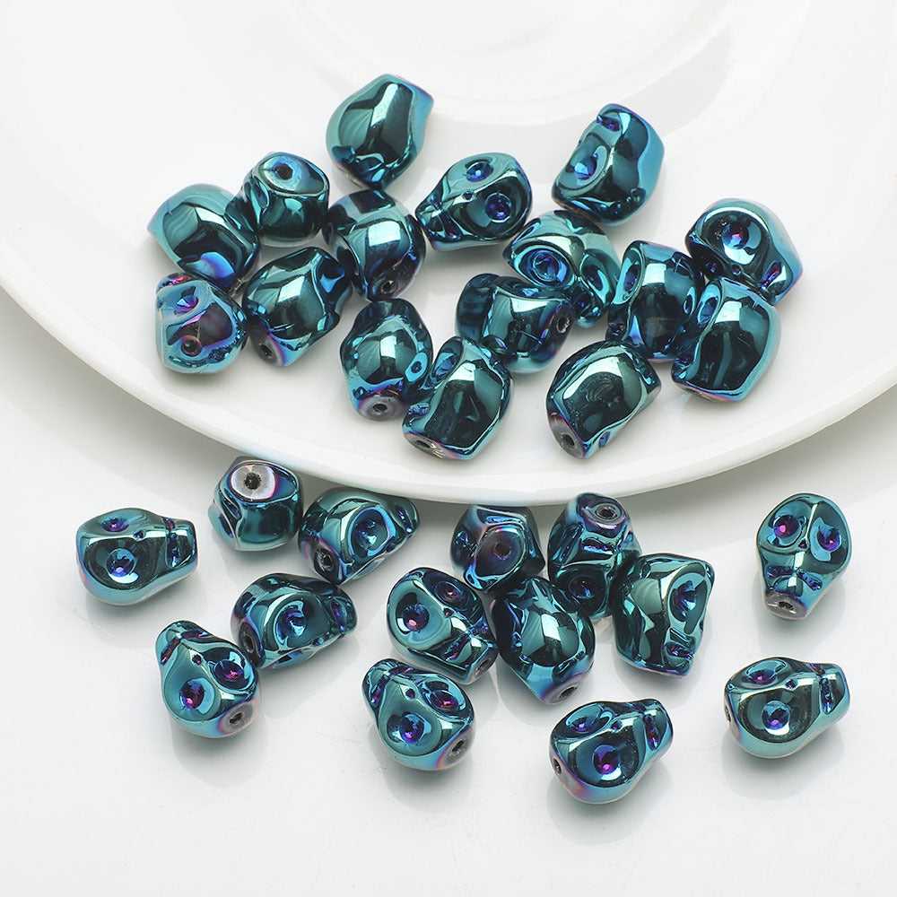 Electroplated Skull Glass Beads 8X10mm Vintage Iridescent Chrome 30pcs 12