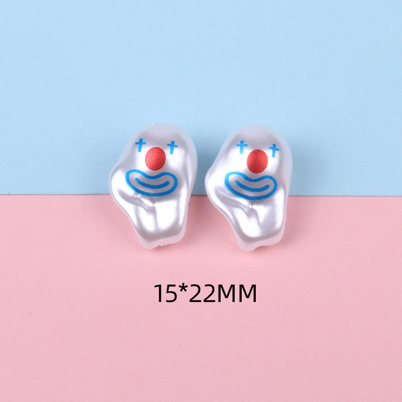 Hand Painted Cartoon Pattern Pearlized Acrylic Beads ABS Plastic 10pcs 25