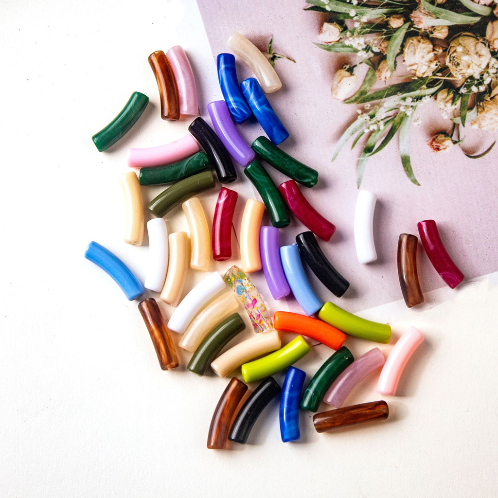 Halo Elbow Tube Acrylic Beads 36mm Glossy Curved Mixed Colors 50pcs 3