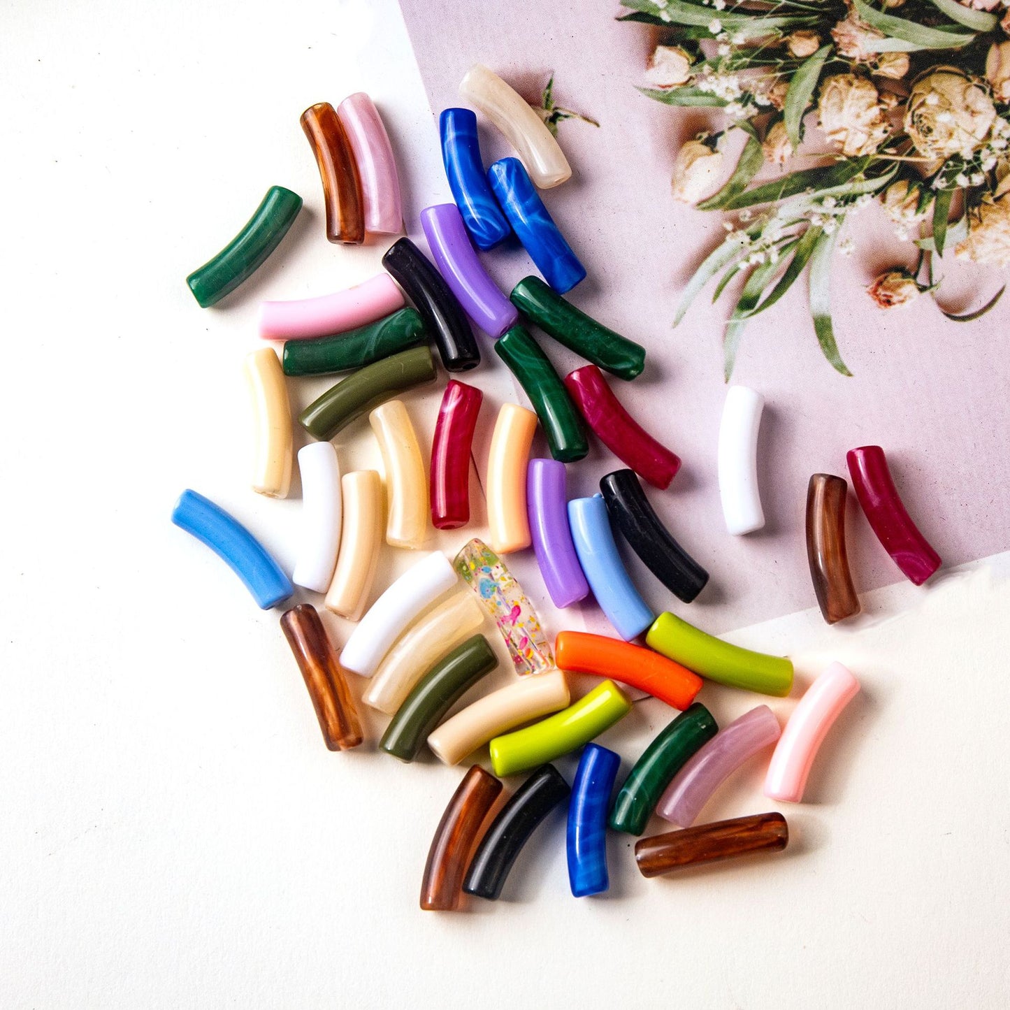 Halo Elbow Tube Acrylic Beads 36mm Glossy Curved Mixed Colors 50pcs 3