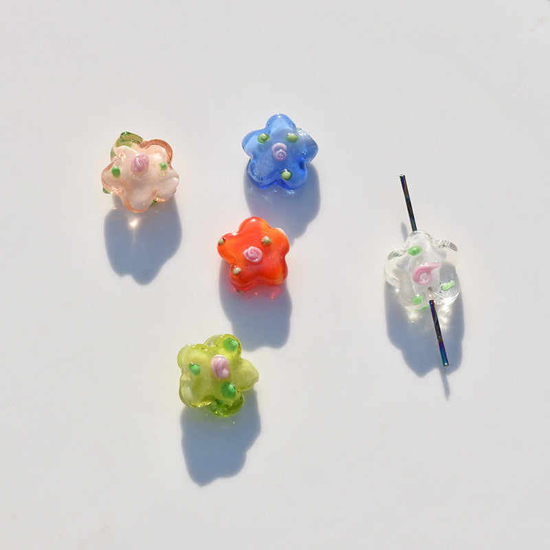 Lampwork Glass Beads Five Petal Flower Handmade Vintage 16mm 10pcs 3