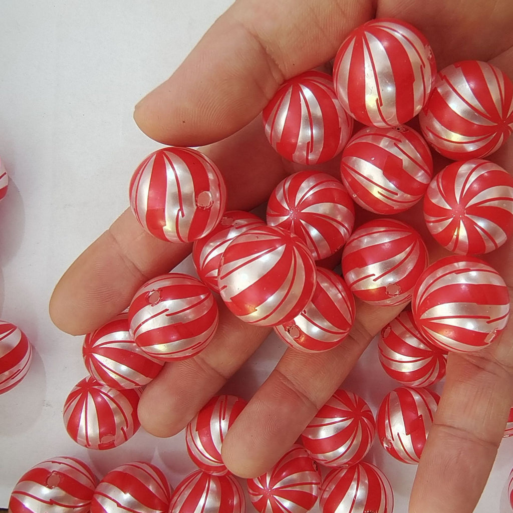 Printed Bubblegum Beads 20mm Christmas Lollipop Swirl Acrylic 2