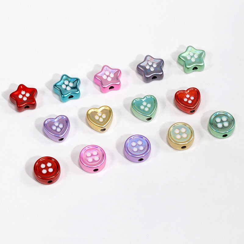 Plating Star and Heart Button Acrylic Beads 11mm Assorted Colors 50pcs 3