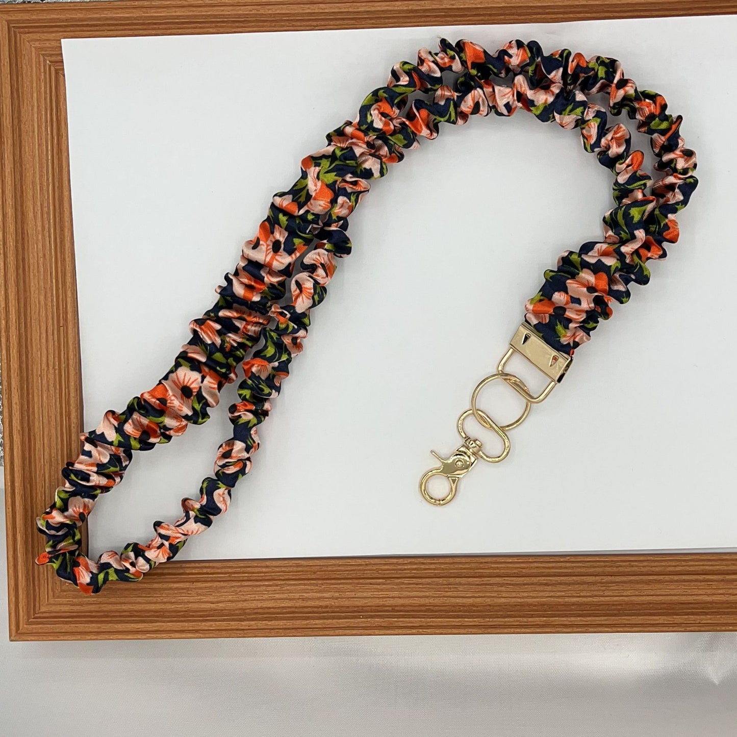 Stretchy Satin Scrunchie Lanyard Keychain Ruched Texture 49cm 1pc 15